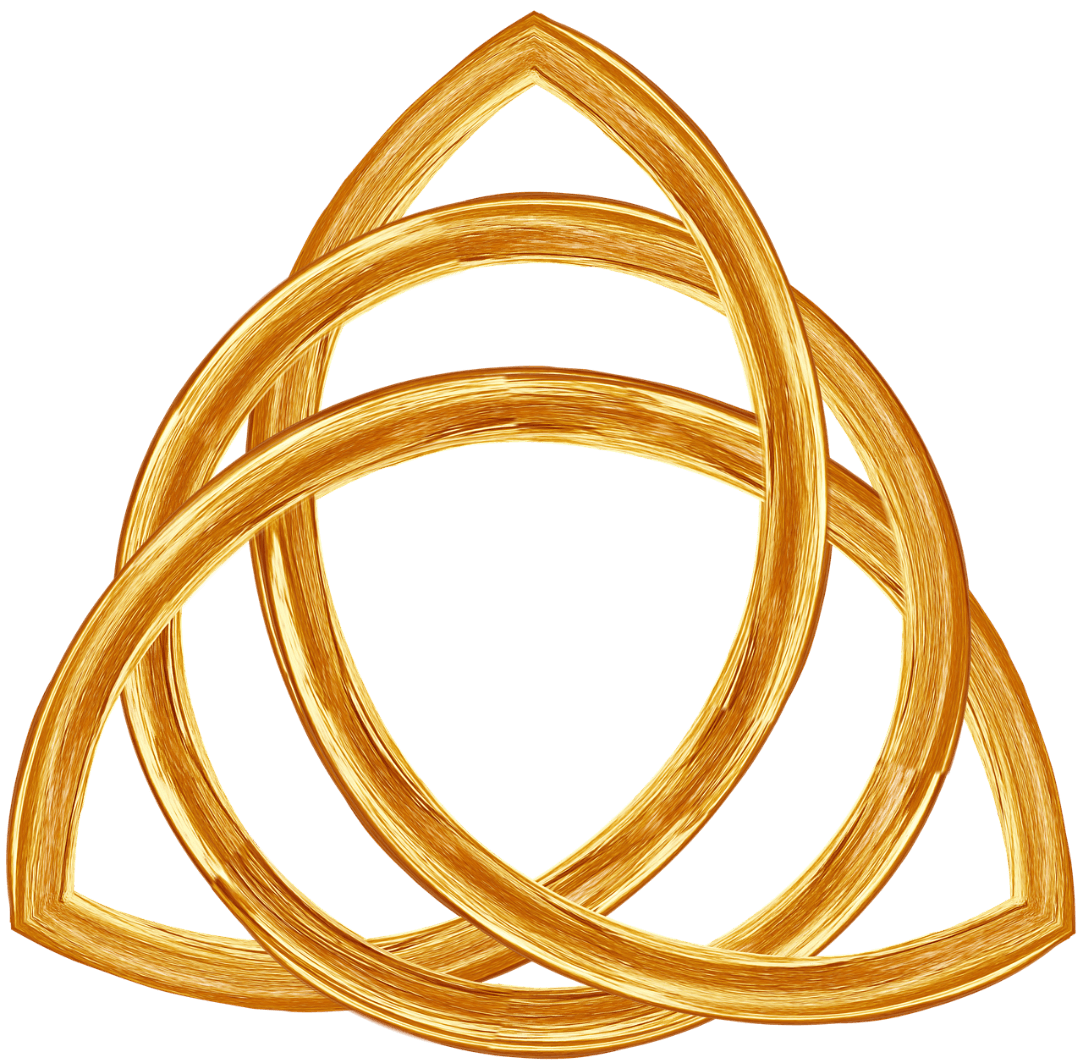 A golden triquetra, the three-fold knot symbolizing the Trinity
